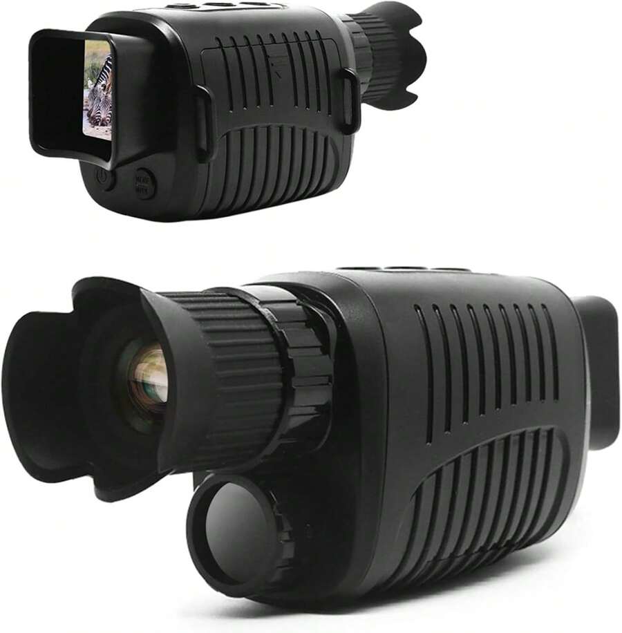 Monóculo de visão noturna para caça, acampamento e observação da vida selvagem, e câmera de vigilância IP54 à prova d'água com infravermelho de 7 níveis e visão noturna ajustável - Preto - Visão 1