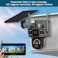 4K/8MP Solar Powered Security Camera, 2.4GHz Wireless Wi-Fi Version, 360° Panoramic Outdoor View, PIR Motion Detection, Rechargeable Battery, Dual Lenses With Color Night Vision, Two-Way Audio, Anti-Theft And Peeping Protection, Home Use(1 PCS) - Black - View 4
