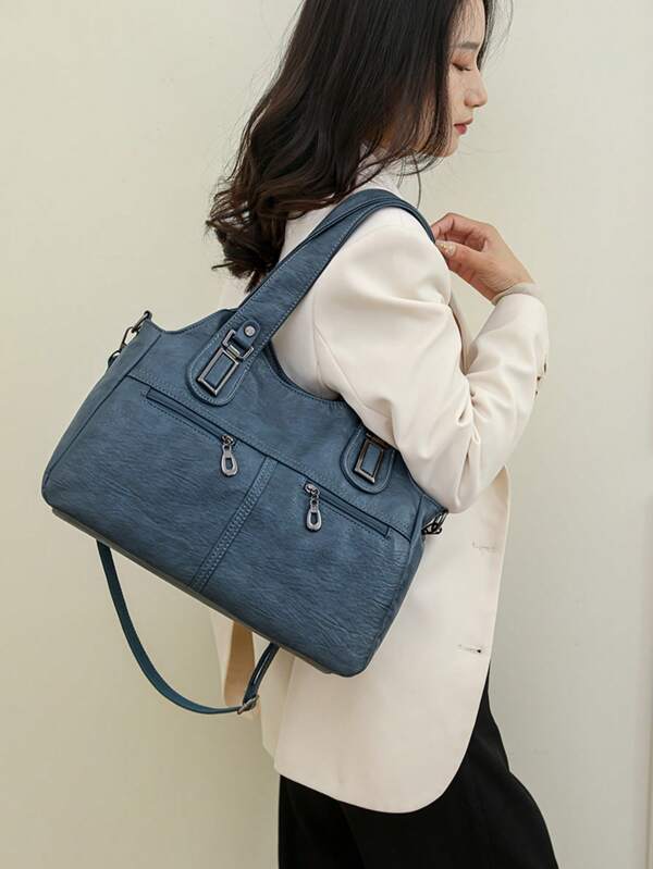 2025 New Large Capacity Soft Leather Multifunctional Women's Handbag, European And American Retro Commuter Shoulder Tote Bag