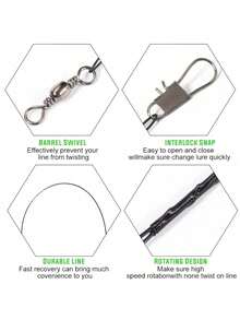 SOUGAYILANG 20 件防咬钢鱼线钢丝前导线带转环和铅芯牵引绳钓鱼配件实用耐用滚动转环按扣鱼饵钩踪钢丝 - 黑色 - 查看 4