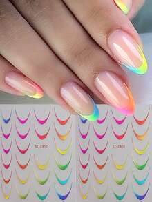 14 Color French Nail Stickers Cute Colorful French Nails Gold And Silver Metal Y2K French Charm Nail Art Decoration Nail Stickers Self-Adhesive Nail Stickers DIY Nail Art Supplies (2pcs/3pcs/6pcs/14pcs) - Multicolor - View 2