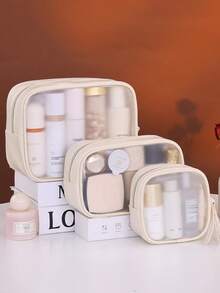 高级哑光半透明化妆包，化妆品收纳袋，旅行洗漱包，大容量便携化妆包，房间装饰，包袋，化妆包，梳妆台，旅行，化妆包，旅行必备，收纳，储物，旅行必备，化妆品收纳包，化妆包，洗漱包，桌面收纳包，化妆包，化妆袋，化妆品收纳包，梳妆台配件，化妆袋，化妆包，收纳袋，化妆袋，旅行必备 - 彩色 - 查看 1