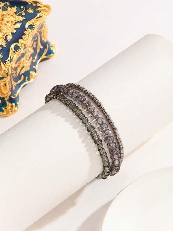 1pc Women's Fashion Elegant Beaded Bracelet, Bohemian Style, Delicate Black & Gray Glass Seed Beads, Elastic & Wrap-Around, Handmade, Suitable For Daily Wear, Summer & Holiday, Versatile Accessory, Gift For Family & Friends