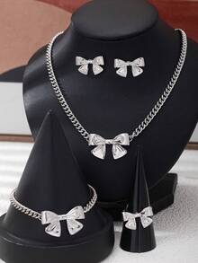 1pc Bow Metal Pendant Necklace, Dainty Elegant Suitable For Women Daily Wear, Party, Dating, Gift Valentines,Mom,Mother,Mother's Day,Gift - Silver - View 14