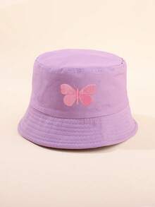 1pc Vintage Solid Color Plain Bucket Hat For Kids, Outdoor Sports Travel Sun Ion Unisex Bucket Hat - 1pc Butterfly Embroidery - View 12