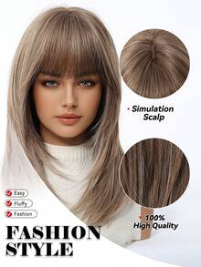18 Inch Brown Layered Wig For Women Long Straight Wigs With Curtain Bangs, Synthetic High Density Heat Resistant Hair Wig For Daily Party,Natural Sexy Simple Casual Sports Preppy Cosplay Heat Resistant Fake Hair Or Holiday Party Everyday Wear,Halloween Christmas Gifts, Gifts For Girlfriends,Gifts For Girlfriends - 棕色 - 查看 8