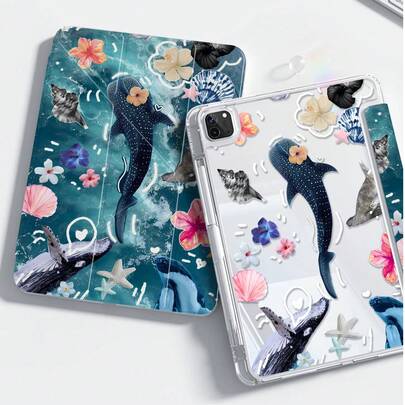 Este exquisito y adorable estuche protector a prueba de golpes con elementos marinos de dibujos animados presenta patrones de tiburones, ballenas, conchas y flores. Está hecho de una cubierta trasera de cristal acrílico transparente de doble cara, resistente a los golpes y duradero, adecuado para la 7ª, 8ª y 10ª generación (10.2 pulgadas). Tiene una ranura integrada para el lápiz, admite la función de suspensión/activación y se puede plegar en múltiples formas de soporte. Es una opción ideal para regalos de vacaciones y Año Nuevo.