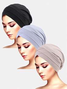 3pcs Women's Criss-Cross Elastic Beanie Hats, Skull Cap, Suitable For Daily Use - 3-piece Set - View 29