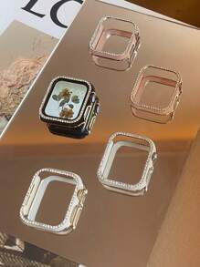1PC Pink Shiny Rhinestone Decor Hollowed Out Case Flashing Anti-Fall Laser Engraving Bumper Cover, For Apple Watch Case 40/41/42/44/45/46/49MM, For Apple Watch Series Ultra/SE/11/10/9/8/7/6/5/4, Intelligent Watch Case Accessories