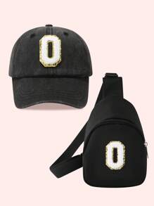 2件套儿童男童纯色26字母棒球帽和卡车帽配迷你背包套装，女童2件套轻便便携式零钱包，适合日常户外防晒