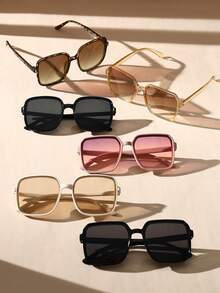 6pcs Women Multicolor Square Plastic Oversized Frame Tinted Lens Perfect Personalized Lovely Lively Fashion Eyeglasses Combination For Travel, Beach Party, Street Snap, Weekend Outfit, Festival Outfits Women Accessories - 彩色 - 查看 9
