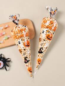 50pcs Halloween Candy Bags, Halloween Bags For Popcorn Goodie Cookie, Halloween Party Decor, Halloween Party Snacks Candy Decoration Bags, Trick Or Treat, Halloween Party Favors, Haunted House Decoration, Halloween Decoration, Halloween Decor, Halloween Party Supplies, Gift Packaging Bag