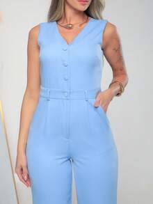 Women's Tailored Jumpsuit With Button At The Front C3154 - Baby Blue - View 7