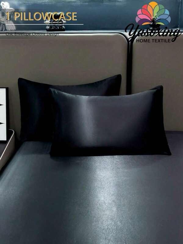 1 pieza Funda de almohada tipo sobre de satén de seda negra de primera calidad sin relleno, suave, transpirable y sin arrugas, mejor para el cabello, la piel y el sueño, para dormitorio, ropa de cama para regreso a clases