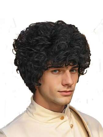 Parrucca riccio uomo, parrucca corta e soffice con ricci esplosivi, resistente al calore ad alta densità, stile naturale, adatta per uso quotidiano, feste, recitazione, Ognissanti, Natale, cosplay, festival musicali