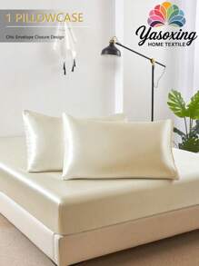 1pc Beige Premium Silky Satin Envelope Pillowcase Pillow Covers Without Filling,Soft Breatheable Wrink-Free Better For Hair Skin Sleep Domitory Bedding Back School Bedding