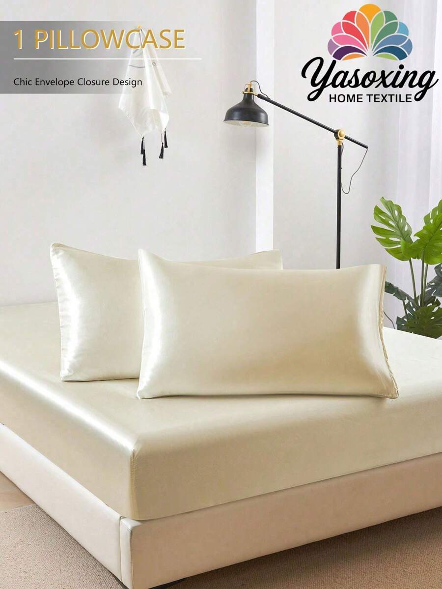 1pc Beige Premium Silky Satin Envelope Pillowcase Pillow Covers Without Filling,Soft Breatheable Wrink-Free Better For Hair Skin Sleep Domitory Bedding Back School Bedding
