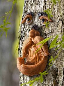 3 Stücke Garten Harz Dekoration, Baum Gesicht Pflanzgefäß & Vogelfutterhaus mit Baumrinden Optik, geeignet für Außengarten, Hof, Baumstamm usw.