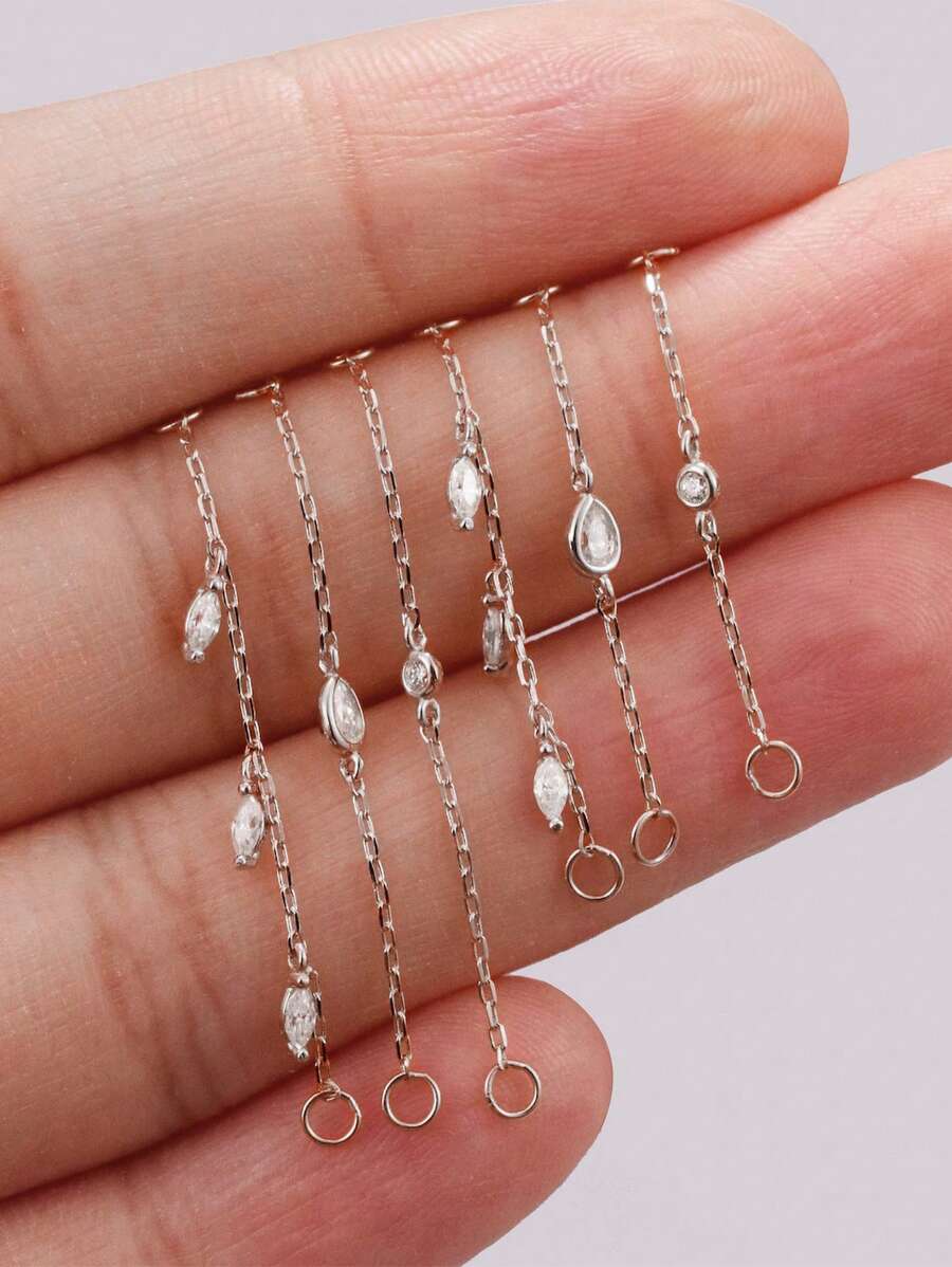 1piece 925 Sterling Silver Chain Earring Jacket Fringe Dangle Chain Charm Accessory Convertible Chain Earring Chain Attachment Chain Connector Piercing,Suitable For Women, Girls, And Men For Daily And Party Wear - Silver - View 1
