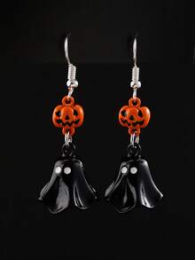 1-3pcs Pumpkin & Ghost Earrings, Cute Enamel Fashion Creative Personalized Versatile Drop Oil Stud Earrings, Pumpkin & Ghost Necklace Suitable For Halloween Party Jewelry