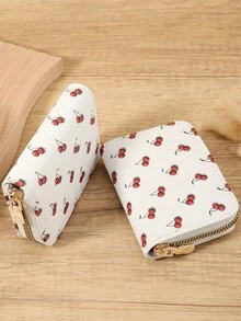 Billetera de monedas con patrón de cereza, portador de tarjetas, organizador de tarjetas múltiples para almacenar tarjetas de crédito, ligero y minimalista, de moda, moderno, de negocios, para aniversario, para Navidad, para el Día de San Valentín, para regalo de cumpleaños, para regalo, para amante, para mujeres, para niñas, para damas, para femenino, útiles escolares para la escuela, dormitorio y vuelta al colegio - Blanco - Ver 8