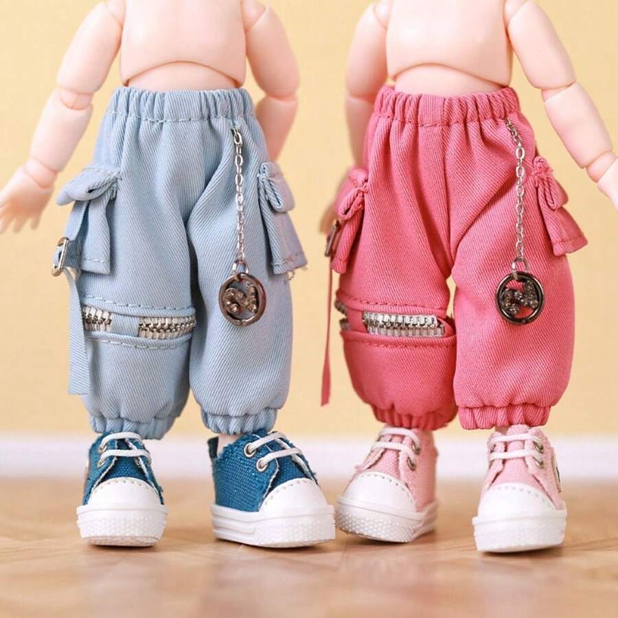 OB11 婴儿服装链条工装裤 适用于 Ob11 1/12 娃娃服装 日常休闲时尚配饰 儿童 DIY 链条工装裤 - 彩色 - 查看 1
