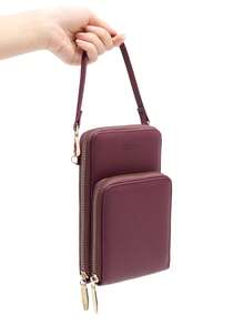 MIYIN 字母图案拉链触屏手机钱包 女士钱包 手拿包 秋季腕包 - 酒紅色 - 查看 12