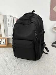 1 件纯色休闲学院风背包，带笔记本电脑隔层，大容量学生包和轻便旅行包，大容量背包旅行背包带行李带设计，适合男孩和女孩，非常适合日常使用、郊游、学校和返校，多口袋书包工作包，适合男女大学生