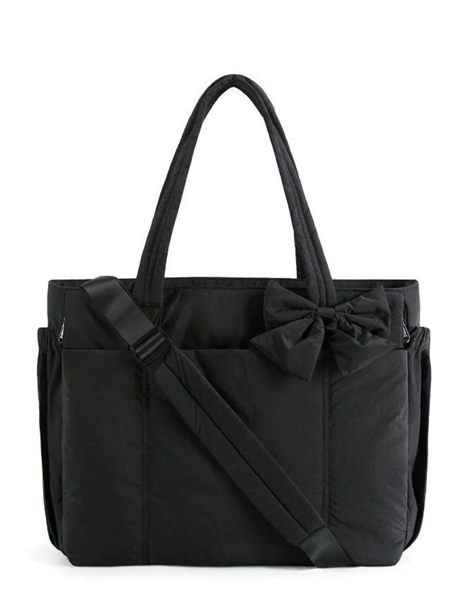 Versatile Multi - Color Tote Bag With Bow – Chic Design, Roomy Compartments, Fits Work, Shopping & Travel & Daily Errands - Black - View 1