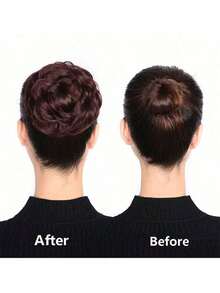 Élégant chouchou pour queue de cheval avec chignon décoiffé, chignon, accessoire de cheveux pour usage quotidien, fête, cosplay. Chouchou en cheveux synthétiques bouclés avec élastique - décoration de chignon en forme de donut, créer un look décoiffé à la mode, cadeau idéal, chouchou pour queue de cheval, chouchou, élastiques à cheveux, tenue d'automne - Multicolore - Voir 6