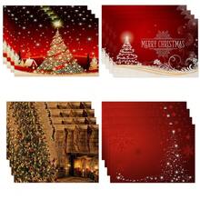 4 piezas de manteles individuales decorativos navideños, manteles individuales rectangulares tejidos antideslizantes de poliéster lavables a máquina, adecuados para la cocina, el comedor, la decoración del hogar y la decoración de fiestas.