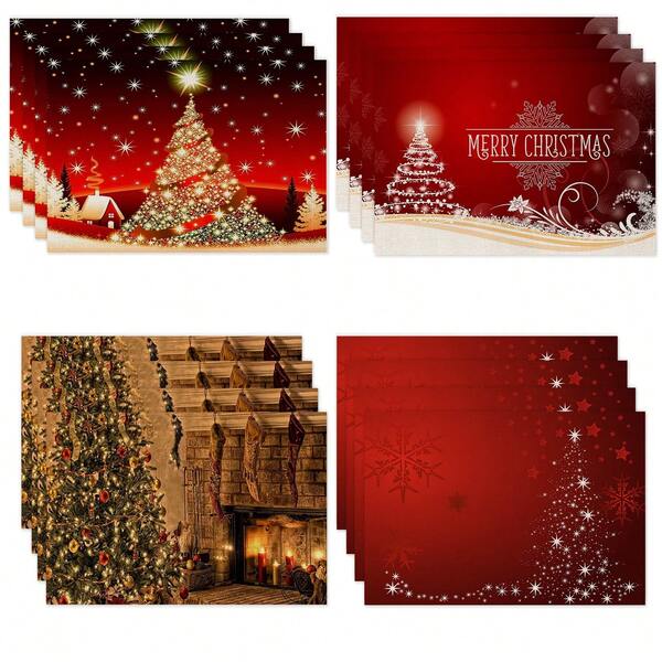 4 piezas de manteles individuales decorativos navideños, manteles individuales rectangulares tejidos antideslizantes de poliéster lavables a máquina, adecuados para la cocina, el comedor, la decoración del hogar y la decoración de fiestas.