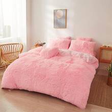 MRATIONFluffy Faux Fur Pink Comforter Cover Set Queen - Ultra Soft Plush Pink Bedding Sets 3 Pieces (1 Fluffy Duvet Cover + 2 Faux Fur Pillow Case) Cute Bed Set (Light Pink, Queen) - Baby Pink - View 9