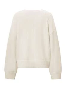Pull tricoté à col V, manches longues, automne pour femmes. Vêtement décontracté et mignon - Blanc - Voir 4