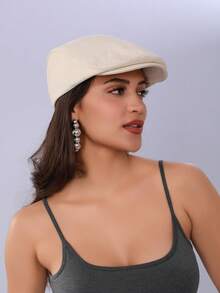 1 件女士纯色宽边时尚百搭连帽贝雷帽，适合情侣休闲日常穿着和外出秋季配饰 - 純色 - 查看 3