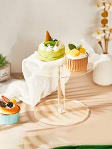 1set Double Round Tiered Acrylic Cake Display Stand With Paper Wrap, Cake & Dessert Storage Rack, Round Cake Holder Suitable For Wedding, Party And Celebration