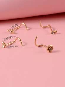 4 Cái/bộ Kim Cương Giả Trang Trí Mũi Bông Inox Phổ Biến Xuyên Cơ Thể Món Quà Trang Sức Dành Cho Nữ & Nam - Vàng - Xem 4