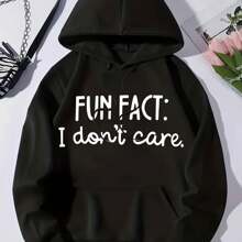 Graphic Hoodie Women's Casual Blended Hoodie With The Words "Funny: I Don't Care", Long-Sleeved Pullover, Pocket, Four-Season Knitted Fabric Hoodie, Casual Black Casual Pattern Hoodie, Sweater Hoodie - Black - View 1