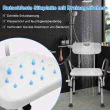 Rectangular Shower Stool Shower Stool Bath Stool Height Adjustable Bath Stool Shower Aid With Armrest And Backrest Height Adjustable For Age, Pregnant Women - White - View 4