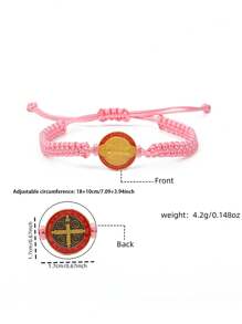 1 天主教手链 圣贝尼托手链 圣本笃，勋章手链 可调节绳手链 宗教礼物 - 粉色 - 查看 4