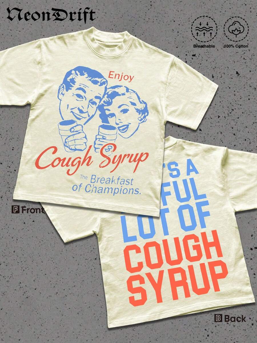 Y2k,Fun Pattern,Men's Summer Short Sleeved Pure Cotton Comfortable And Breathable Casual Outdoor Street Round Neck T-Shirt, A High-Quality Fashion Brand, A Surprise Gift For Family And Friends. - 米色 - 查看 1