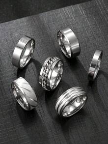 Bộ 5 nhẫn thép không gỉ tối giản, màu bạc, vàng, đen, thiết kế dây xích xoay, thích hợp cho các môn thể thao ngoài trời và đeo hàng ngày - Bộ 5 món - Xem 2
