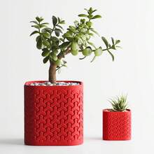 ORIZZONTE Dekorative Vase mit geometrischem Muster – erhältlich in zwei Größen – ideal als Heimdekoration, Tafelaufsatz oder Blumenhalter, 100 % Made in Italy, Versand aus Italien - Rot - Übersicht 3
