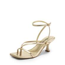 Women's Kitten Low Strappy Lace Up Heels Open Square Toe Thong Ankle Strap Heels Sexy Fashion Comfort Dress Shoes Party Sylvestra Pumps Heeled Sandals - 金色 - 查看 4