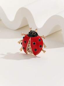 1pc Red Rhinestone Seven-Star Ladybug Brooch Pin, Cute Beetle Shirt Backpack Suit Accessory For Men And Women - Red - View 2