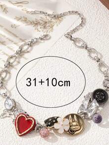 OABE 1pc Retro Hip Hop Punk Style Chic Zinc Alloy Multi-Pendant Chain Necklace, Suitable For Women's Daily Wear - Multicolor - View 4