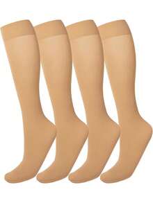 (2pairs)Women's Knee High Socks Ladies Nylon Long Socks 2pairs Semi Opaque Trouser Socks Knee Stockings, Y2k, Cozy Socks - Multicolor - View 2
