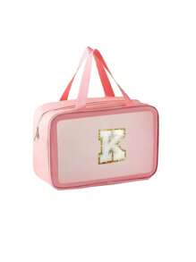 Transparent PVC Toiletry Bag Letters Makeup Bag Waterproof Travel Toiletry Bag Letter Zipper Waterproof Makeup Storage Bag Cosmetic Organizer Bag Organizing & Storage Portable Cosmetic Travel Bag Latter Print Travel Essentials For Holiday Vacation Bag For School Cruise Essentials Toiletry Bag For Women Wash Bag For Travel For Bathroom Large Capacity For Men For Women