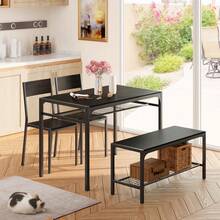 Kitchen Table And 2 Chairs For 4 With Bench, 4-Piece Dining Table Set For Small Space, Apartment - Black - View 3