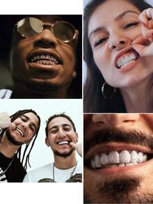 Diamond Grillz, Unisex, Răng giả mạ bạc và vàng phong cách Hip Hop, Phù hợp cho cả răng trên và răng dưới, Răng giả hóa trang cho rapper, Thích hợp cho dạ hội hóa trang, nhập vai, biểu diễn sân khấu, lễ hội hóa trang, hòa nhạc, chương trình rap, lễ hội, giải trí quán bar, hội chợ vui chơi - Nhiều màu - Xem 6